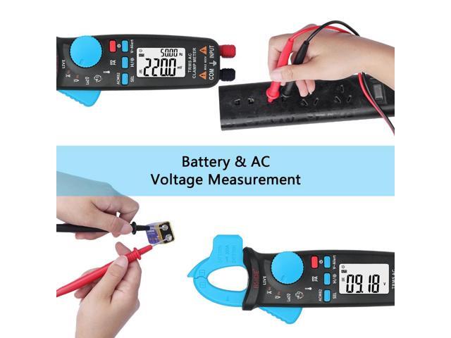 Bside ACM82 Digital True RMS Mini Clamp Meter Auto Range 0.001A Current Test Hz Temp Ohm uF V-alert Live Check with Pocket Clip (Black)