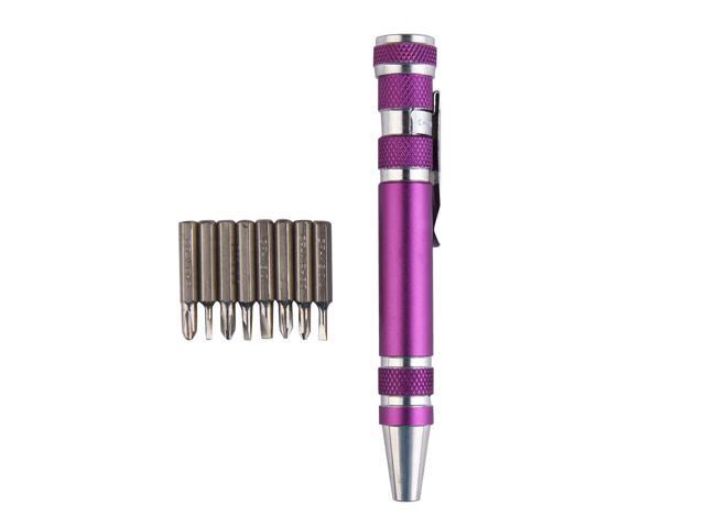Portable Screwdriver Set 8 in 1 Aluminum Multi-Tool Phone Screw Driver Pen Set Tools Precision Phone Repair Tool Kit - Purple