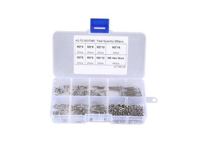 280pcs/set M2Hex Socket Pan Head Bolt Screw Thread For Wood Insert Furniture Nuts Assortment Bolt Fastener Stainless