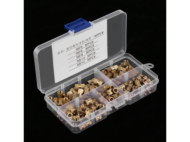 150Pcs M5 Brass Cylinder Knurled Nuts Threaded Insert Nuts Embedded Nuts Assortment Kit Fastener Hardware