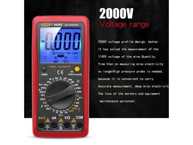 VC92 Digital Large Screen Multimeter To Measure Interphase Voltage 2000V AC And DC Voltage To Measure 2KV High Voltage