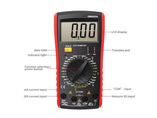 DM9205A Multimeter AC DC Digital Multimeter Professional Tester Meter Capacitance Voltmeter Digital LCD Display 1999 Counts Meter