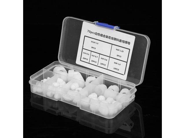 70pcs M3/M4/M5/M6/M8/M10 Nylon Acorn Nuts Kit Dome Head Cap Hex Screw Nuts Hardware Tools - White