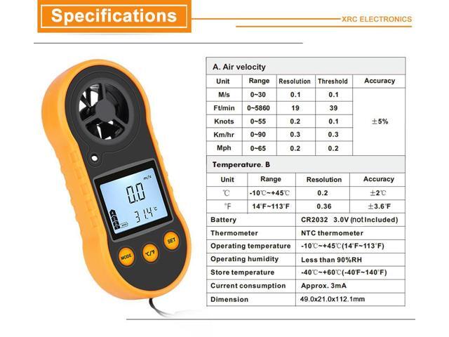 Anemometer Wind speed Handheld Digital Wind Speed Meter Portable Anemometer Sensor Wind Speed RZ818 0-30M/S Wind Meter