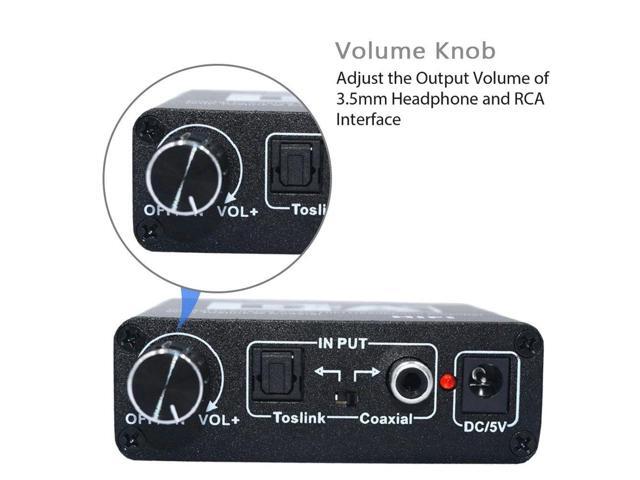 HiFi Digital Analog Audio Converter Fiber Coaxial to RCA Left and Right Channel Coaxial Bi-directional Switch with RCA 3.5mm Jack Output for...
