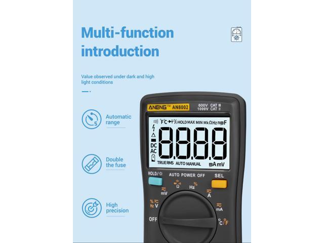 ANENG AN8002 Digital Multimeter 6000 Counts Multimetro Multitester Digital Profesional Transistor Capacitor Tester Lcr Esr Meter - Black