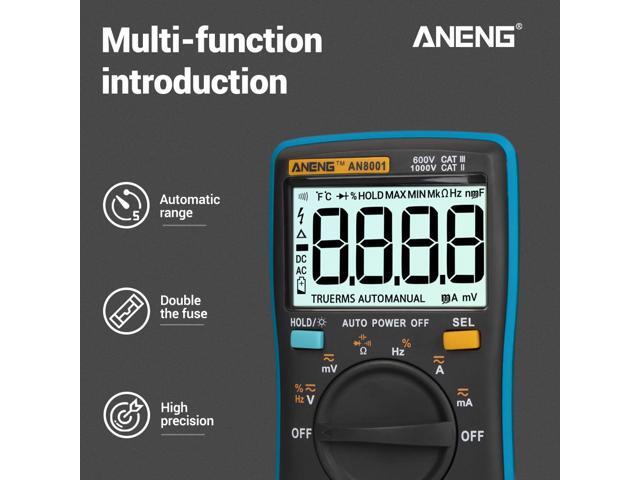 AN8001 Capacitor Tester Digital Multimeter Profesional 6000 Counts Esr Meter Richmeters Voltage Current Clamp Be True Leads - Blue