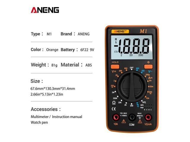 ANENG M1 Handheld Digital Multimeter LCD Backlight High Precision AC/DC Voltage Current Resistance Transistor Continuity Tester Overload Protection...