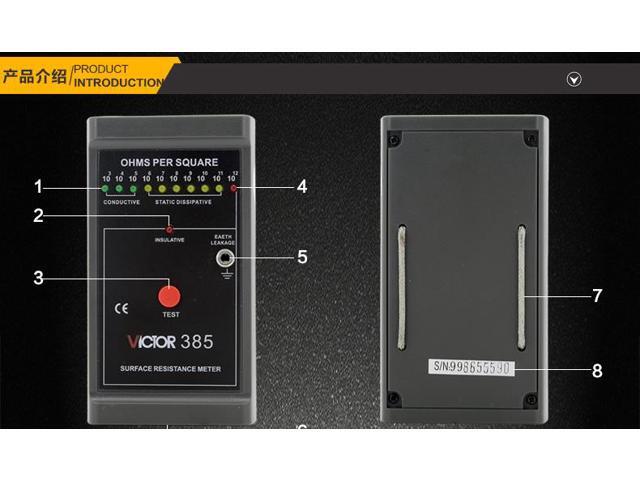 VICTOR VC385 VC 385 handheld Surface Resistance Tester Anti-static Testing Automatic Range 1000-1000G Ohm