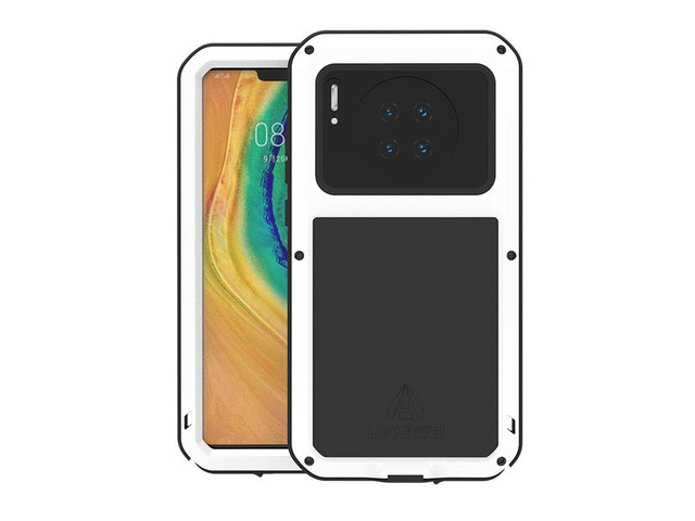LOVE MEI Shock Dirt Proof Water Resistant Metal Armor Cover Phone Case for HUAWEI Mate 30 Pro (White)