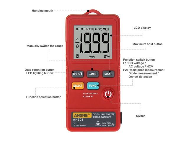ANENG AN301 True Rms Digital Multimeter Tester Esr Meter Transistor Testers Automatic Multimetro Profesional Profesional Car - Red