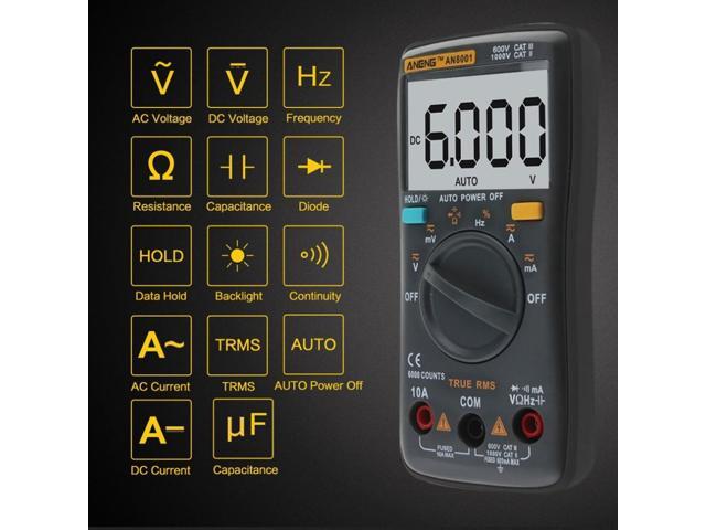 AN8001 Capacitor Tester Digital Multimeter Profesional 6000 Counts Esr Meter Richmeters Voltage Current Clamp Be True Leads - Black