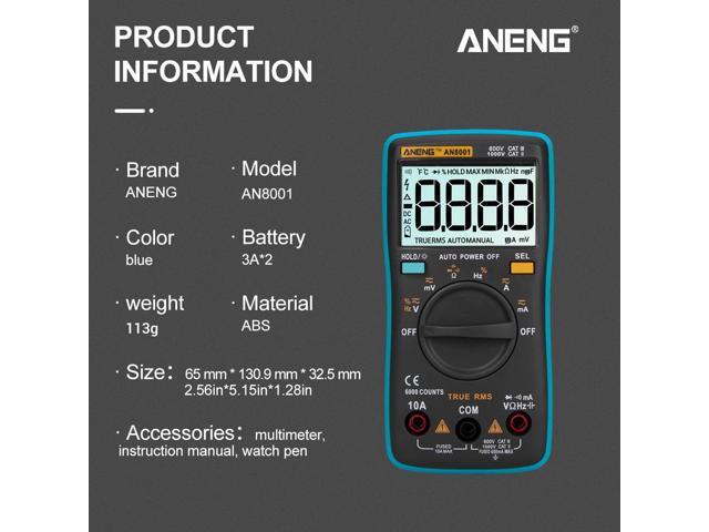 AN8001 Capacitor Tester Digital Multimeter Profesional 6000 Counts Esr Meter Richmeters Voltage Current Clamp Be True Leads - Blue