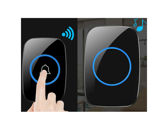 Wireless Doorbell Waterproof Battery Buttons Receiver 300M Remote Led Light Home Cordless Bell 38 Chimes - Black