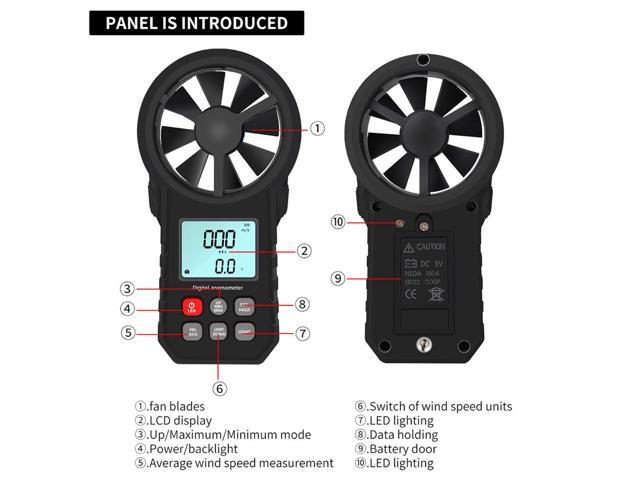 LCD Digital Anemometer Wind Speed Meter wind sensor /Air Velocity/Air Temperature Test Tool Wind Speed Gauges with Flashlight - Gray