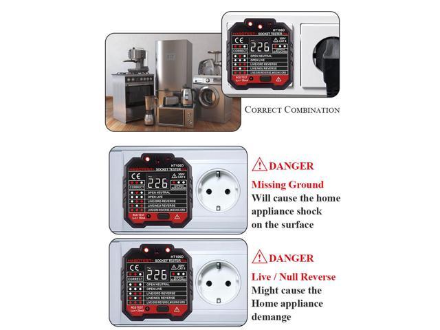 HT106D Socket Testers Voltage Test Socket Detector Ground Zero Line Plug Polarity Phase Check