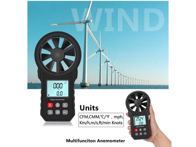LCD Digital Anemometer Wind Speed Meter wind sensor /Air Velocity/Air Temperature Test Tool Wind Speed Gauges with Flashlight - Gray