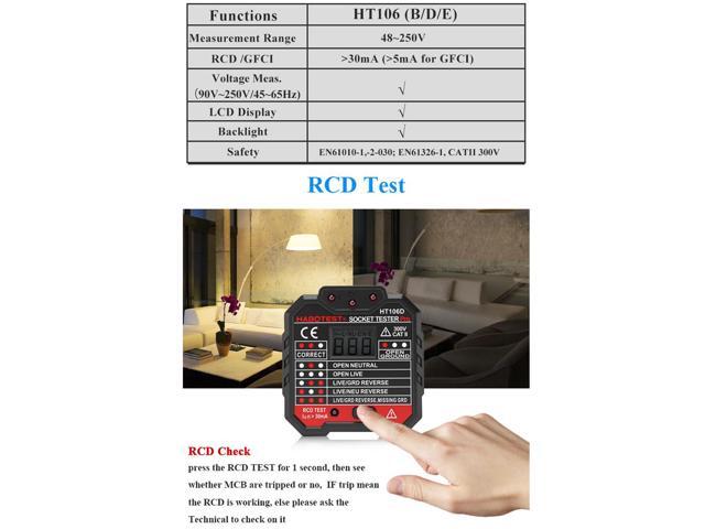 HT106D Socket Testers Voltage Test Socket Detector Ground Zero Line Plug Polarity Phase Check