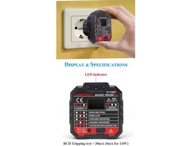 HT106D Socket Testers Voltage Test Socket Detector Ground Zero Line Plug Polarity Phase Check