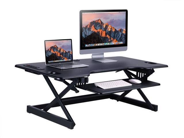 Rocelco 46' Sit To Stand Adjustable Height Desk Riser w/ USB & AC (BLACK)