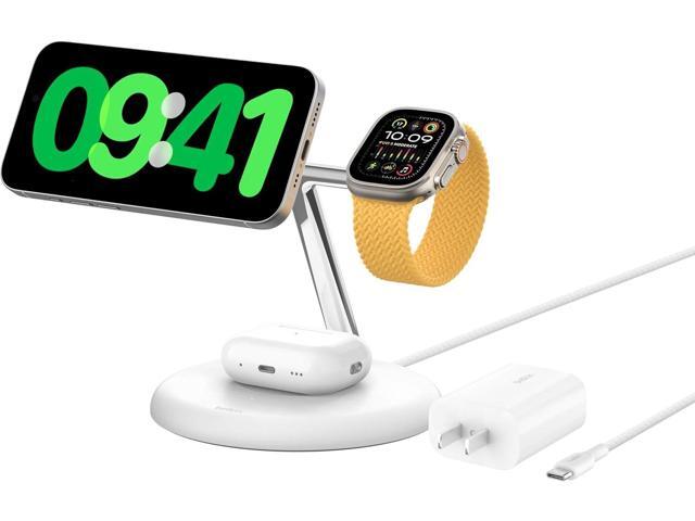 Belkin - 3-in-1 Stand 15W Qi2 Wireless Charger, Fast Charging for iPhone 17, AirPods, Apple Watch, & More (36W Included) - White - image 8