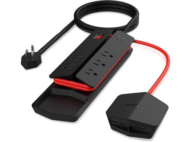 Monster Vertex Surge Protector: 6 outlets, 2 USB ports, 20W USB-C, 3000J - Black
