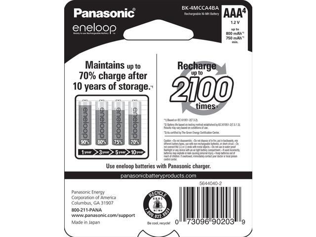 Panasonic Eneloop AAA 800mAh 2100 Cycle Ni-MH Pre-Charged Rechargeable Batteries 4 Pack