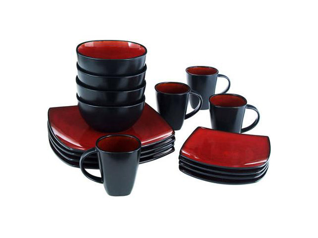Gibson Home Soho Lounge Square 16-Piece Dinnerware Set - Burgundy 61220.16RM