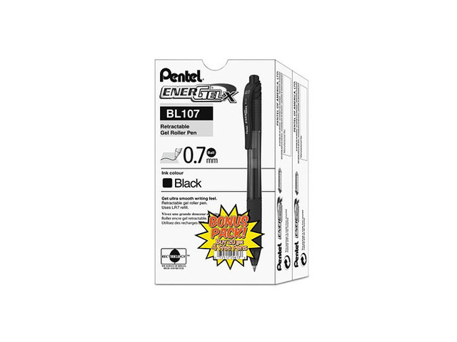 Pentel EnerGel-X Retractable Roller Gel Pen .7mm Black Barrel Black Ink 24/Pack BL107ASW2