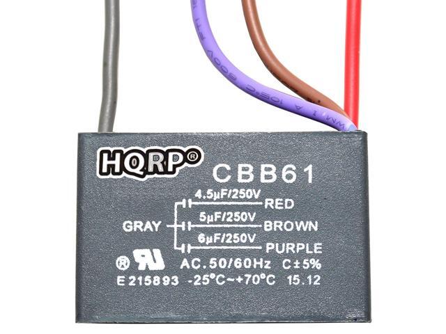 HQRP Ceiling Fan Capacitor CBB61 4.5uf+5uf+6uf 4-Wire and 3-Speed Fan Switch + HQRP Coaster