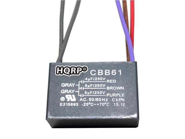 HQRP Kit Ceiling Fan Capacitor CBB61 4uf+5uf+6uf 5-Wire and 3-Speed Fan Switch + HQRP Coaster