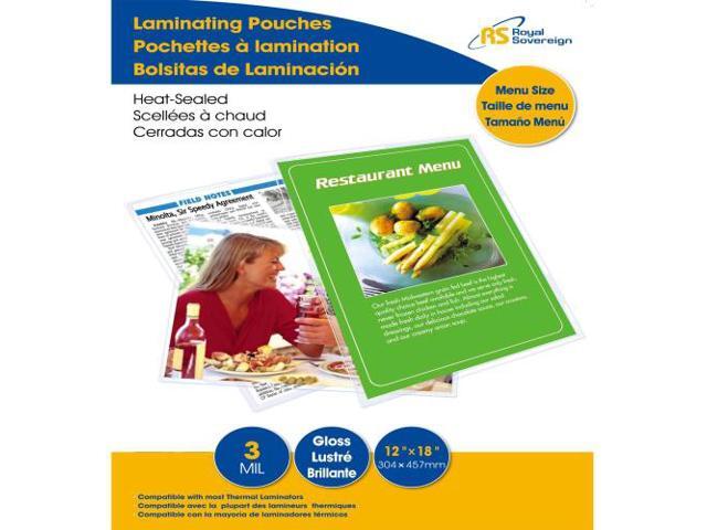 Royal Sovereign RF03MENU0100 12' x 18' Menu Size Thermal Laminating Pouches, 3mil - 100 Pack