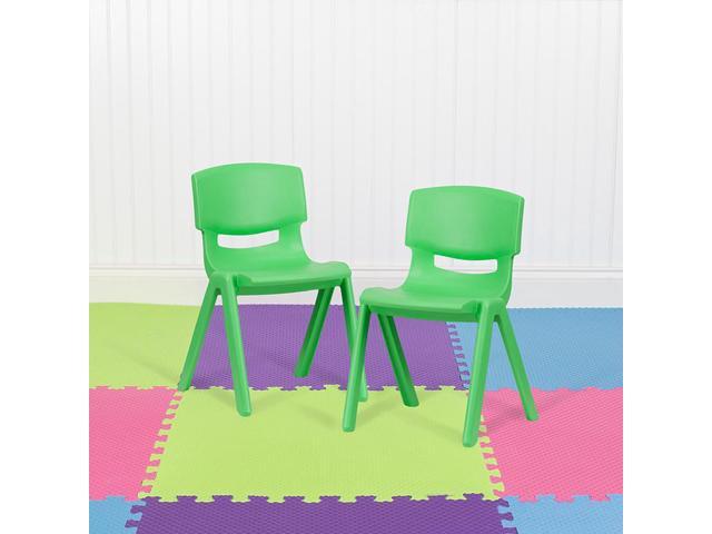 2 Pack Green Plastic Stackable School Chair with 13.25' Seat Height