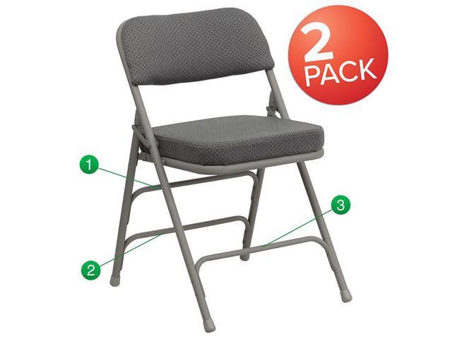 2 Pack HERCULES Series Premium Curved Triple Braced & Double Hinged in Gray Fabric Metal Folding Chair