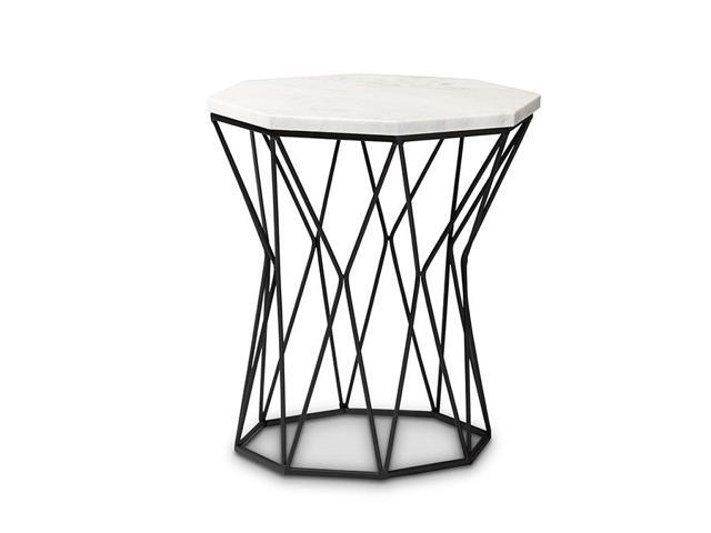 Baxton Studio Venedict Modern and Contemporary Black Metal End Table with Marble Tabletop