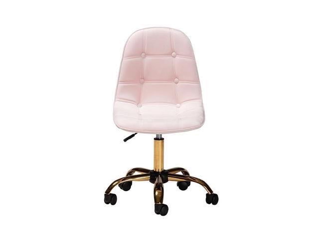 Baxton Studio Kabira Contemporary Glam and Luxe Blush Pink Velvet Fabric and Gold Metal Swivel Office chair