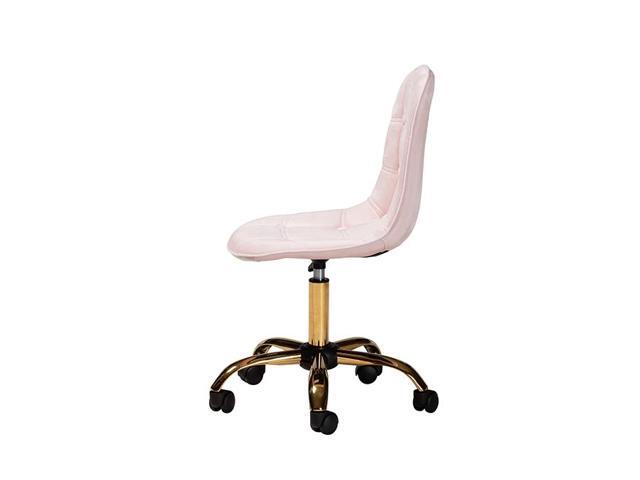 Baxton Studio Kabira Contemporary Glam and Luxe Blush Pink Velvet Fabric and Gold Metal Swivel Office chair