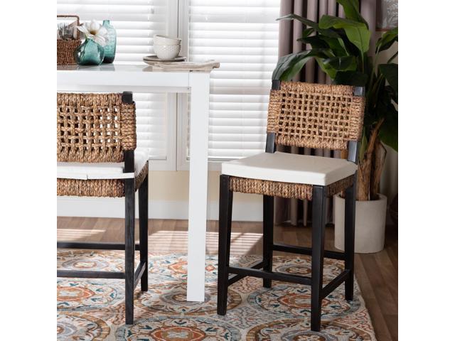 Baxton Studio Alise Modern Bohemian Dark Brown Mahogany Wood and Banana Fiber Counter Stool