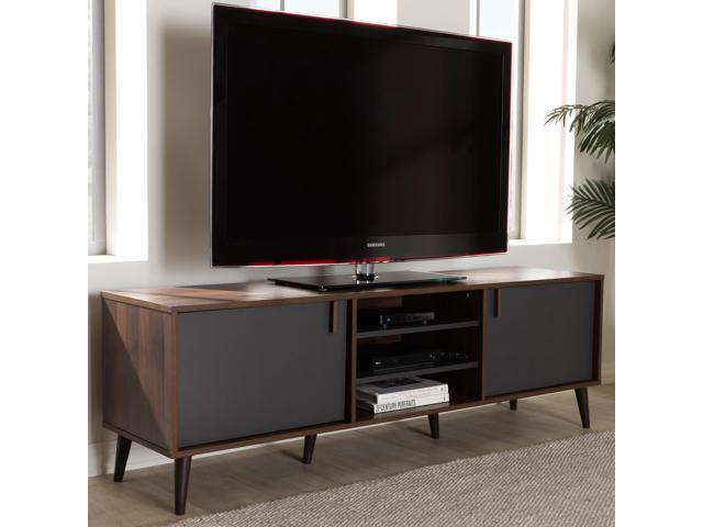 Baxton Studio Samuel Mid-Century Modern Brown and Dark Grey Finished TV Stand