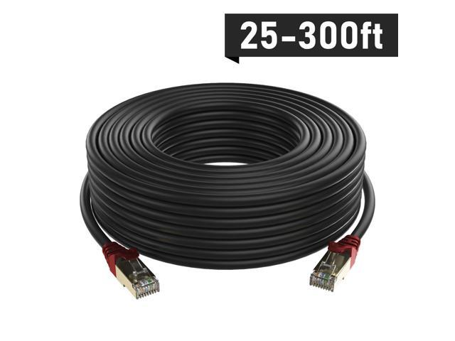 QualGear RJ45 Cat 7 Ethernet Patch Cable, 10Gpbs High-Speed Cable, 600MHz, Triple-Shielded, 75 ft, Black, Outdoor