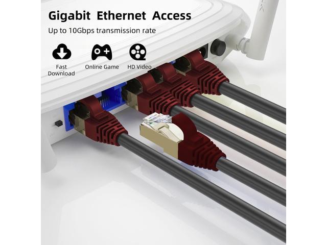 QualGear RJ45 Cat 7 Ethernet Patch Cable, 10Gpbs High-Speed Cable, 600MHz, Triple-Shielded, 75 ft, Black, Outdoor
