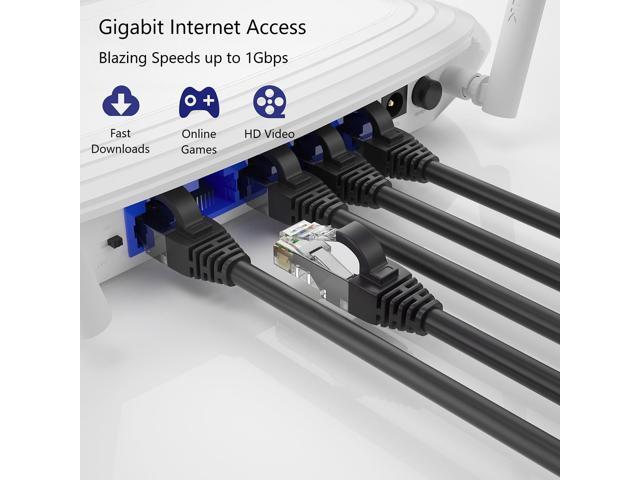 QualGear RJ45 Cat 6 Ethernet Patch Cable, 1Gpbs High-Speed Cable, 250MHz, Gold Plated Contacts, 75 ft, Black