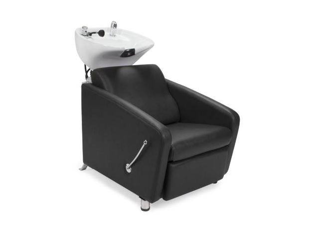 KLYNE Shampoo Backwash Unit (BLACK) with WHITE Shampoo Bowl, Adjustable Footrest and Faucet for Beauty Salon, Hair Salon
