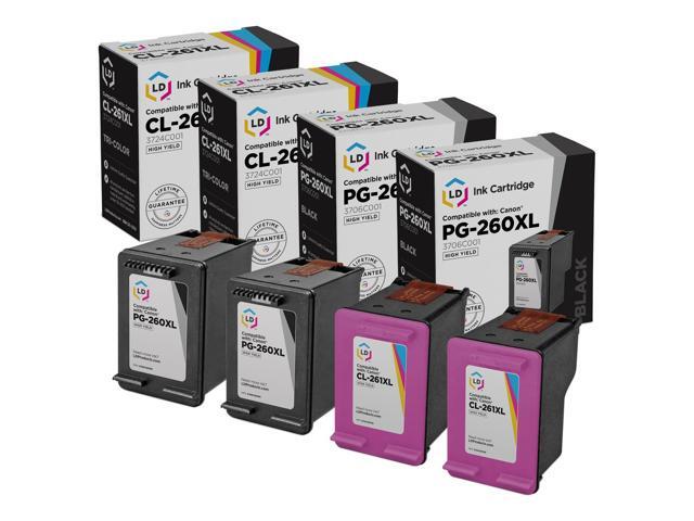 LD Replacements for Canon PG-260XL & CL-261XL High Yield Ink 4PK 2 Black 2 Color