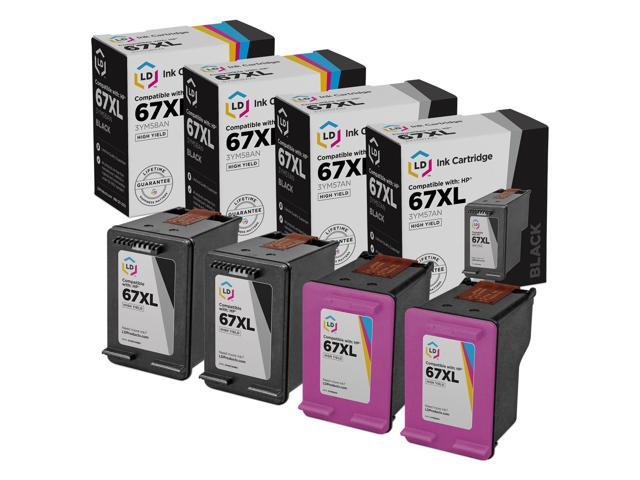 LD Replacement for HP 67XL HY Ink Cartridges 2 Black 3YM57AN 2 Color 3YM58AN 4PK