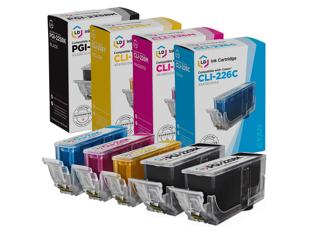 LD Compatible Ink Cartridge Replacements for Canon PGI-225 & CLI-226 (2 Pigment Black, 1 Cyan, 1 Magenta, 1 Yellow, 5-Pack) Compatible with Pixma...