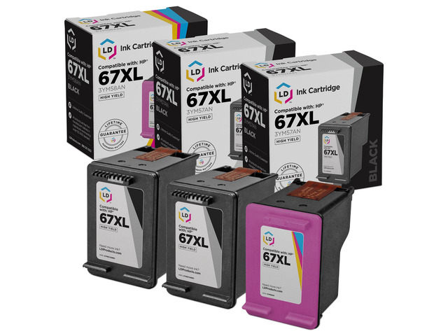 LD Replacement for HP 67XL HY Ink Cartridges 2 Black 3YM57AN 1 Color 3YM58AN 3PK