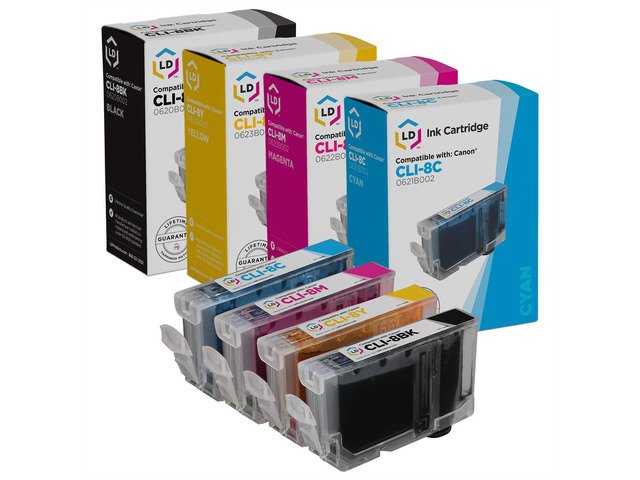 LD Compatible Ink Cartridge Replacement for Canon CLI8 (Black, Cyan, Magenta, Yellow, 4-Pack) Compatible with iP3300 iP3500 iP4200 iP4300 iP4500...