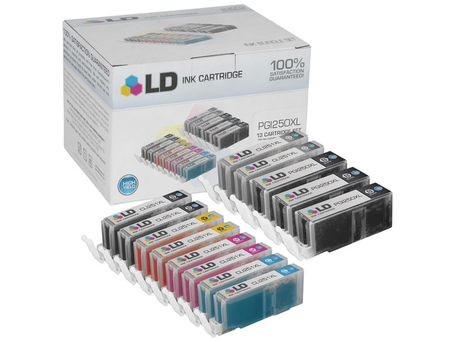 LD Canon Compatible PGI-250XL & CLI-251 Set of 13 HY Cartridges: 3 Pigment Black (PGI-250XL), 2 Black (CLI-251XL), Cyan (CLI-251XL), Magenta...