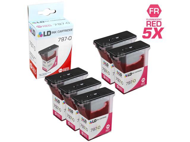 LD Compatible Pitney Bowes 797-0 Set of 5 Fluorescent Red Inkjet Cartridges for use in Pitney Bowes MailStation K700